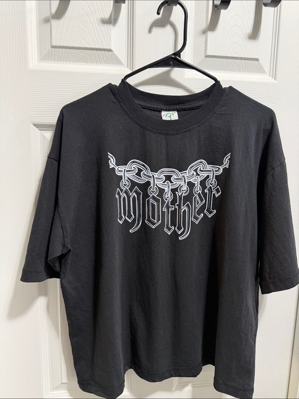Black Oversized Crop Tee 'Mother' Chain Graphic